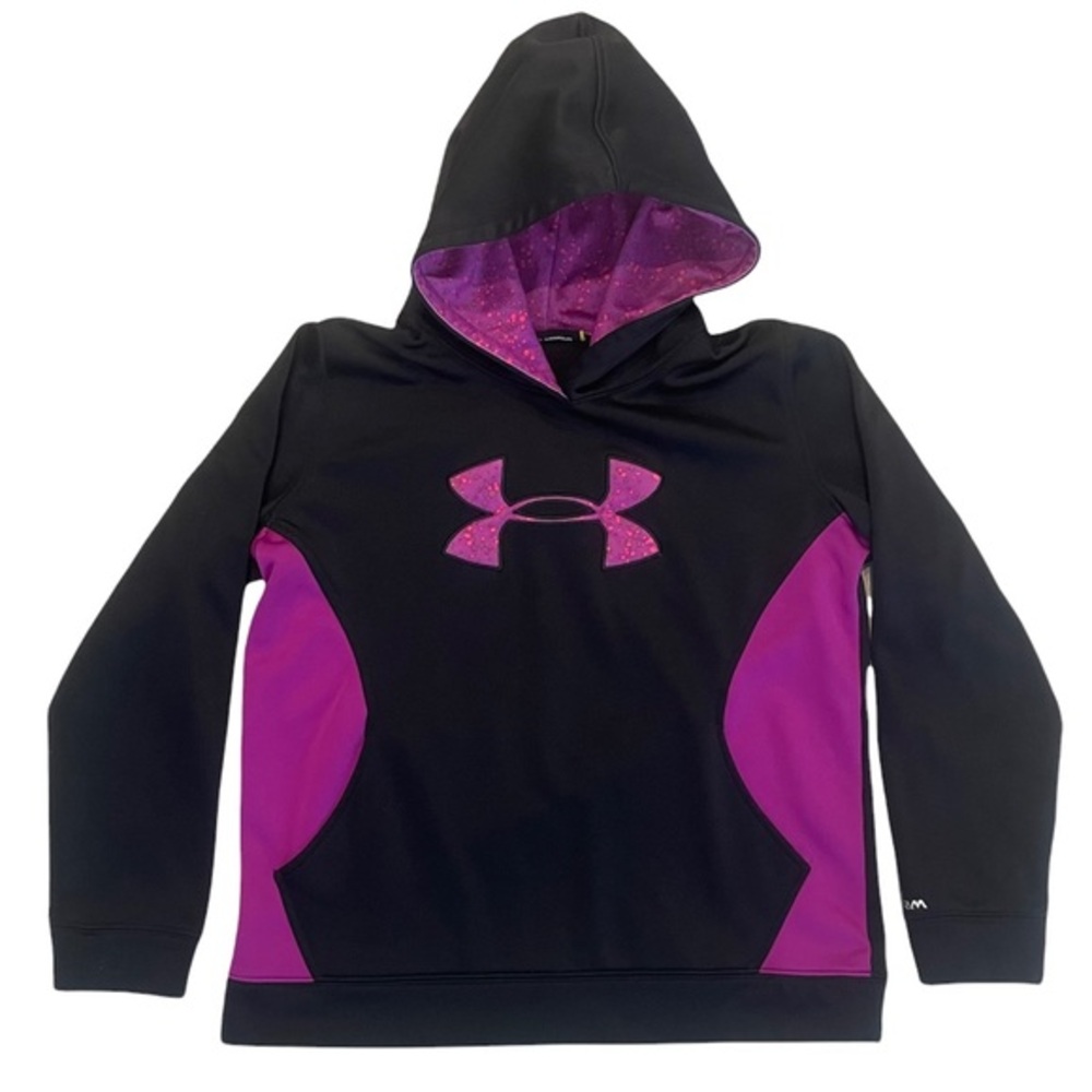 Under Armour Storm Youth Black and Purple Loose Fitting Pullover Hoodie Size YXL